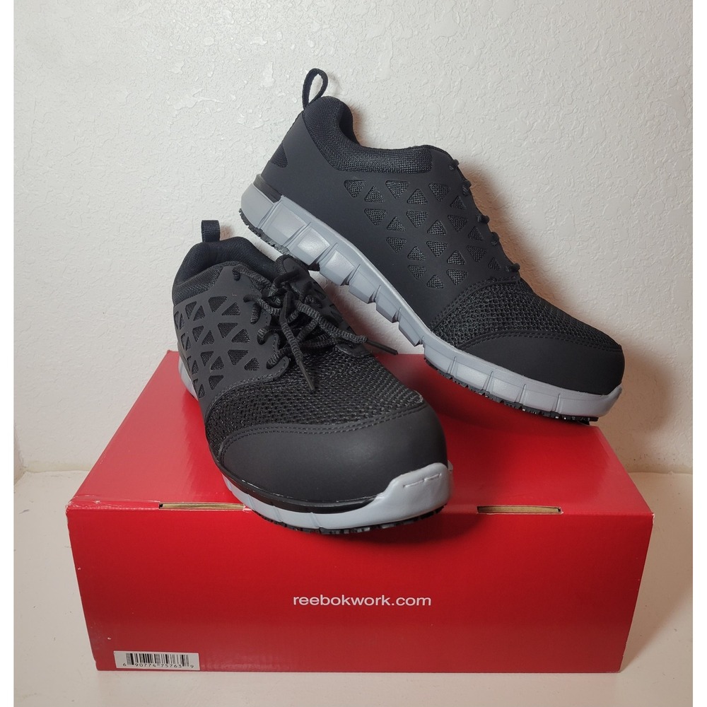 Reebok Sublite Cushion Men's Alloy Toe Athletic Work Shoes Black 12EW - New